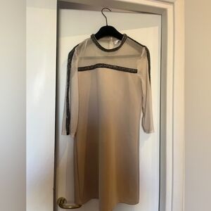 Marina Rinaldi Sheer Beige Dress with Black Trim